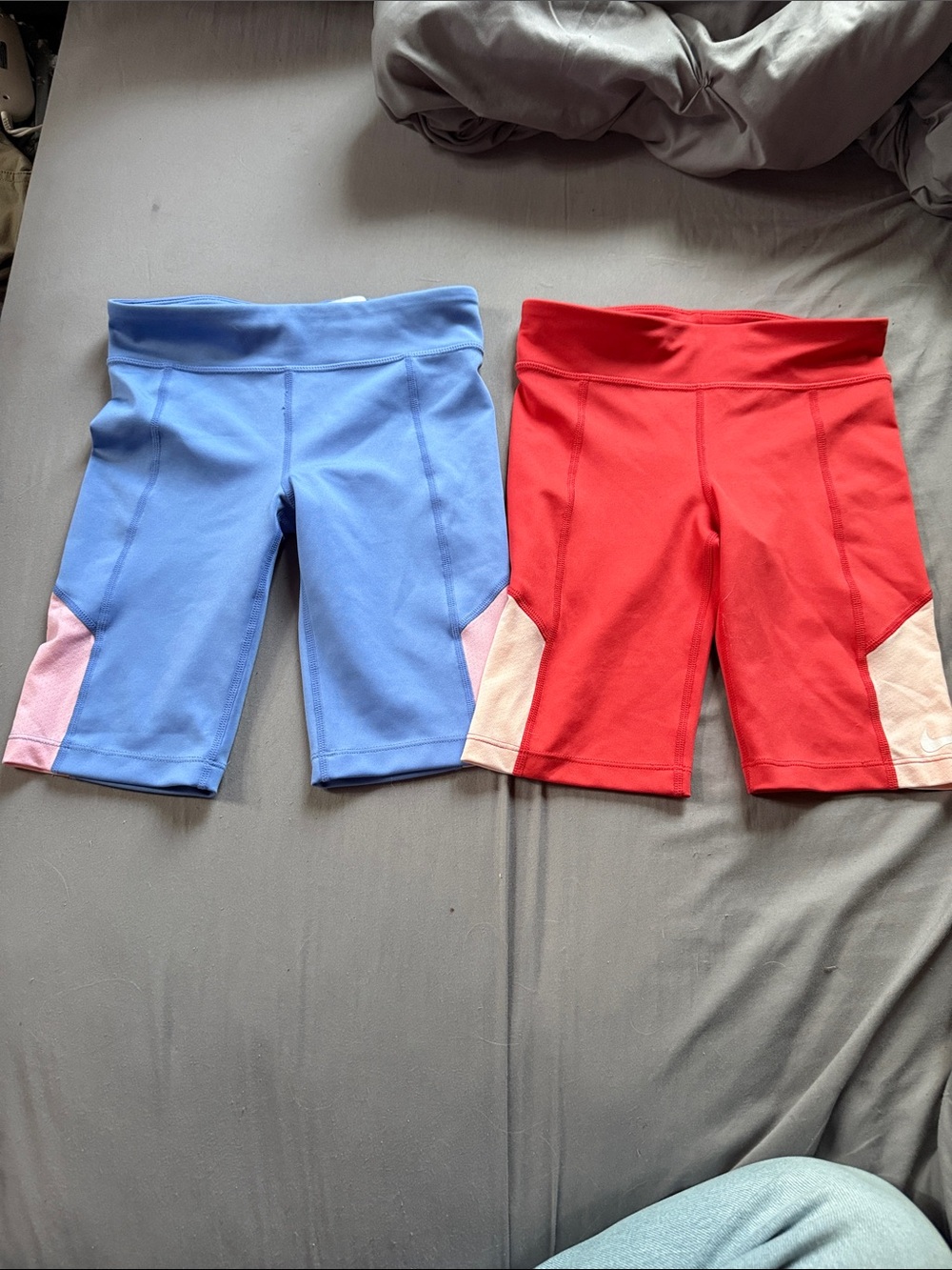 Nike Girls' Athletic Bike Shorts in Blue & Red with Light Pink Panels